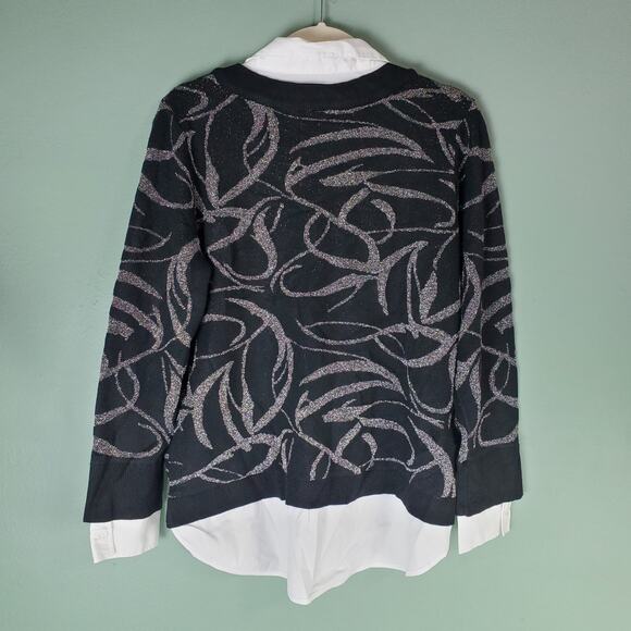 Chicos Womens Knit Woven Ribbon Print Pullover Sweater Size 2 Large - Picture 2 of 6